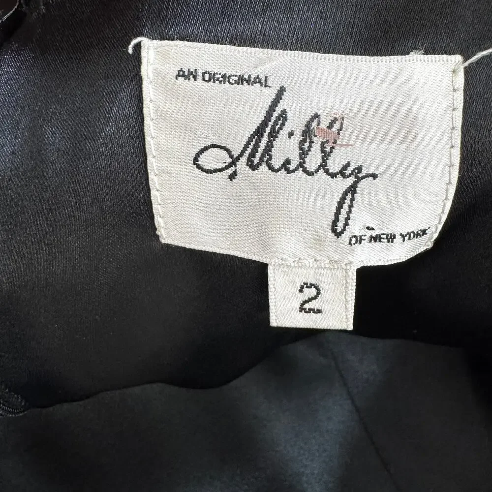 Milly Of New York Womens Party Mini Dress Size 2 Bow Silk Blend Satin Black - Picture 3 of 9